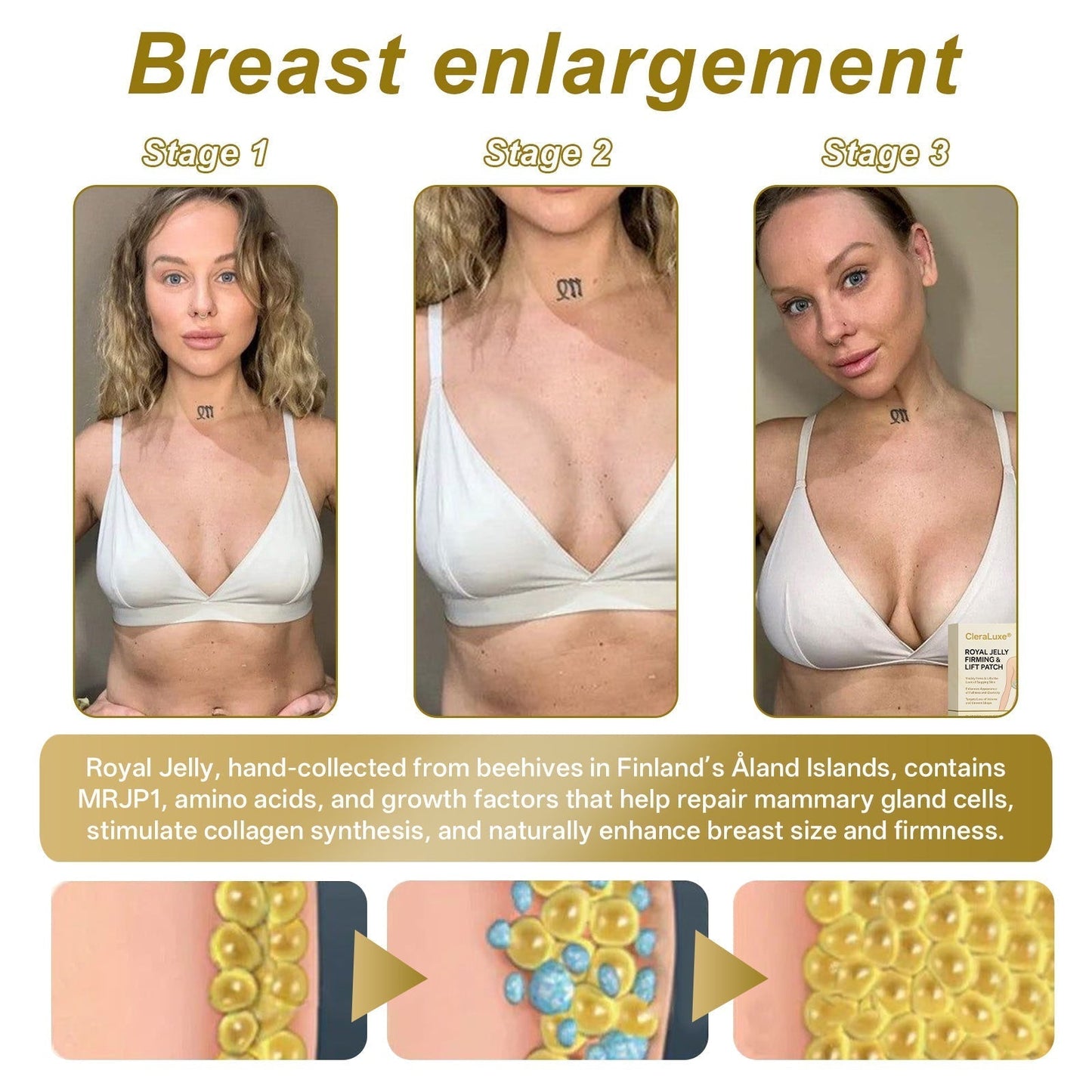 Official Online Offer | CLERALUXE® 🌞 ROYAL JELLY FIRMING & LIFT PATCH - Safe to use during breastfeeding – suitable for concerns such as underdeveloped breasts, sagging, flatness, skin creasing, and nipple pigmentation.